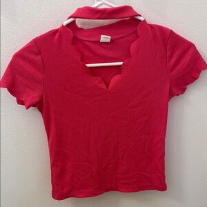 Girls Scalloped Pink Top